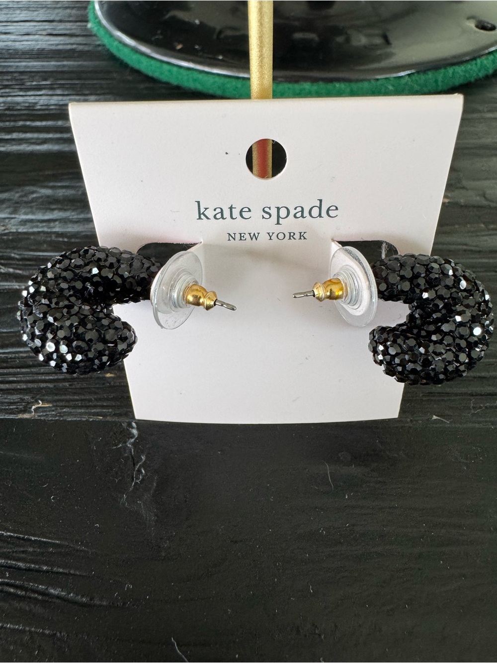Kate Spade New York Adore-Ables Black Crystal Hoop Earrings NWT